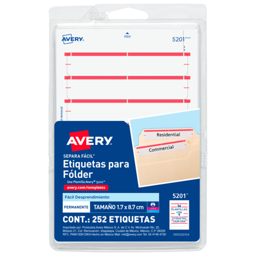 Etiqueta Avery 5201 Rojo P/Folder Maplusa