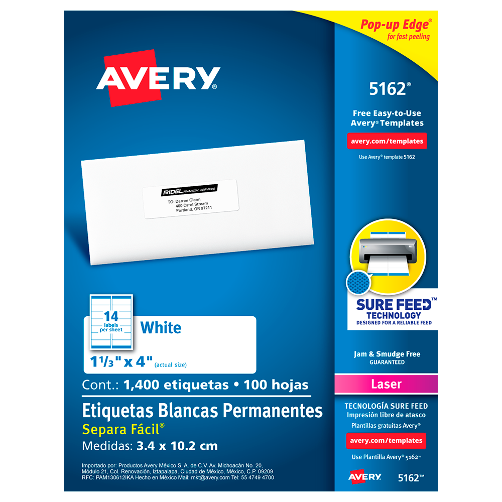 Etiqueta avery 5162 3 4x10 2cm c 1400 maplusa
